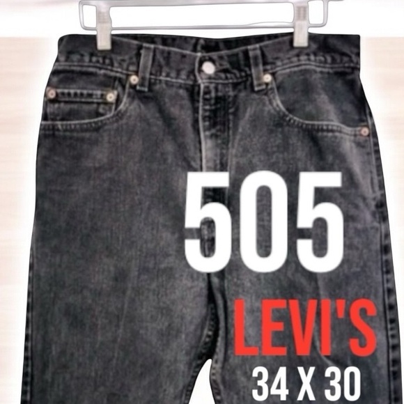 Vintage Levis 505 Jeans Mens 34x30 Black Straight Regular Fit Retro Faded Cotton - Picture 7 of 7
